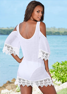 Women Crochet Beach T Shirt #White #Crochet SA-BLL38540-2 Sexy Swimwear and Cover-Ups & Beach Dresses by Sexy Affordable Clothing