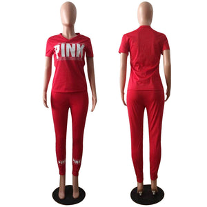 Short Sleeve Letters T-Shirt and Sports Pants #Red #Two Piece SA-BLL28205-3 Sexy Clubwear and Pant Sets by Sexy Affordable Clothing