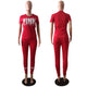 Short Sleeve Letters T-Shirt and Sports Pants #Red #Two Piece SA-BLL28205-3 Sexy Clubwear and Pant Sets by Sexy Affordable Clothing