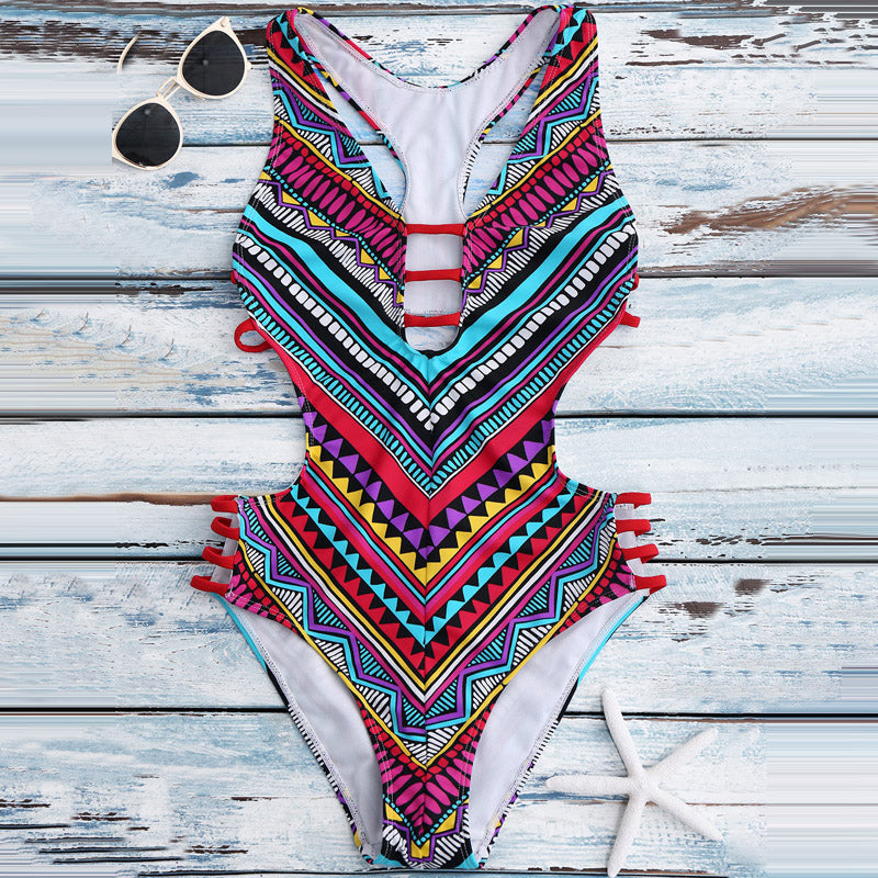 Plunge Printed Racer Back Swimwear – SEXY AFFORDABLE CLOTHING