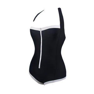 Women's Hanging Neck Halter Triangle Type One Piece Bathing Suit #Black SA-BLL32608 Sexy Swimwear and Bikini Swimwear by Sexy Affordable Clothing