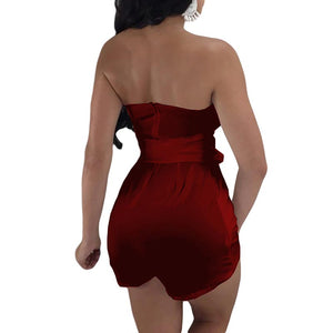 Sexy Strapless Sweetheart Plain Rompers With Belt #V-Neck #Strapless #Claret SA-BLL55511-3 Women's Clothes and Jumpsuits & Rompers by Sexy Affordable Clothing