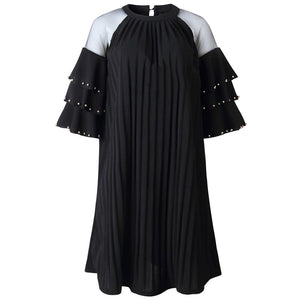 Plus Size Women A-Line Pleated Dress with Mesh Layered Sleeve #Mesh #A-Line #Layered Sleeve SA-BLL36260-3 Fashion Dresses and Midi Dress by Sexy Affordable Clothing