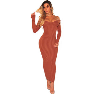 Caramel Ribbed Knit Long Sleeves Dress #Midi Dress #Caramel SA-BLL36131-3 Fashion Dresses and Midi Dress by Sexy Affordable Clothing