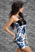 Ladys Sequin Strapless Tube Mini Dress Blue Floral Print Clubwear
