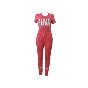 Short Sleeve Letters T-Shirt and Sports Pants #Pink #Two Piece SA-BLL28205-2 Sexy Clubwear and Pant Sets by Sexy Affordable Clothing