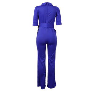 Sexy Women Half Sleeve Belt Solid Casual Jumpsuit #Blue SA-BLL55193-6 Women's Clothes and Jumpsuits & Rompers by Sexy Affordable Clothing