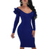 V Neck Ruffle Sleeve Cocktail Dress #Blue #V Neck #Long Sleeve #Ruffle