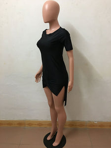 Short Sleeve Split Long Shirt Dress #Black #Short Sleeve #Split SA-BLL716 Fashion Dresses and Mini Dresses by Sexy Affordable Clothing