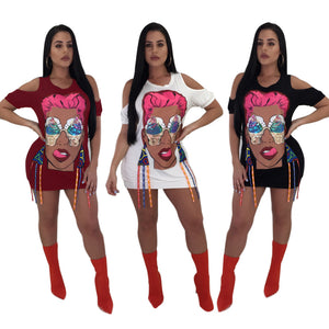 Cartoon Shirt Dress With Cut-out Shoulders  SA-BLL28137-1 Fashion Dresses and Mini Dresses by Sexy Affordable Clothing