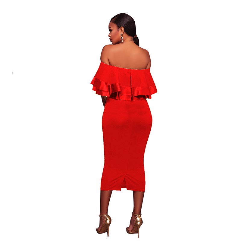 Zhara Red Off-The-Shoulder Double Ruffle Dress #Midi Dress #Red – SEXY ...