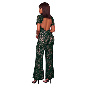 Gizi Green Lace Nude Illusion Jumpsuit #Jumpsuit #Green SA-BLL55376-1 Women's Clothes and Jumpsuits & Rompers by Sexy Affordable Clothing