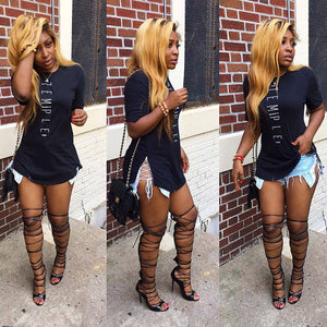 Print Fashion Casual O-Neck Short T-shirts #Black #Round Neck #Print SA-BLL697 Women's Clothes and Women's T-Shirts by Sexy Affordable Clothing