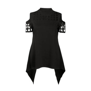 Hollow Out Back Split Slim Casual Tops #Black #Top SA-BLL578-2 Women's Clothes and Blouses & Tops by Sexy Affordable Clothing