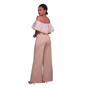 Clarisse Taupe Embroidery Ruffle Top Strapless Jumpsuit  SA-BLL55333-3 Women's Clothes and Jumpsuits & Rompers by Sexy Affordable Clothing