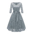 V-Neck Lace Three Quarter Sleeve A-Line Dress #Lace #Grey #V-Neck #A-Line #Three Quarter
