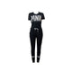 Short Sleeve Letters T-Shirt and Sports Pants #Black #Two Piece SA-BLL28205-1 Sexy Clubwear and Pant Sets by Sexy Affordable Clothing