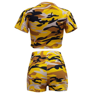 Camo Mix Shorts Set (Yellow) #Two Piece #Camo SA-BLL282600-2 Sexy Clubwear and Pant Sets by Sexy Affordable Clothing