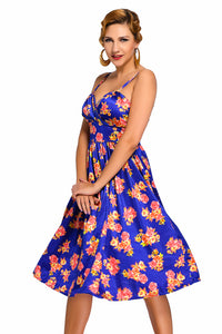 Blue Pin-up Digital Floral Swing Vintage Dress