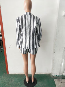 Casual Striped Long Sleeve Jacket & Tie Shorts Set #Two Piece #Striped SA-BLL282726 Sexy Clubwear and Pant Sets by Sexy Affordable Clothing