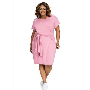 Plus Size Pure Cotton Short Sleeve Dress #Midi Dress #Pink SA-BLL36075-1 Fashion Dresses and Midi Dress by Sexy Affordable Clothing
