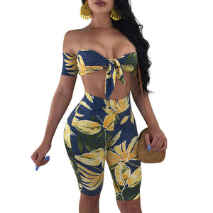 Floral Off Shoulder Crop Top and High Waist Shorts #Off Shoulder #Two Piece #Crop Top SA-BLL282746-1 Sexy Clubwear and Pant Sets by Sexy Affordable Clothing