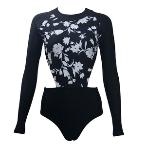 Long Sleeve Florals Cut Out Swimwear #Black SA-BLL32604-2 Sexy Swimwear and Bikini Swimwear by Sexy Affordable Clothing