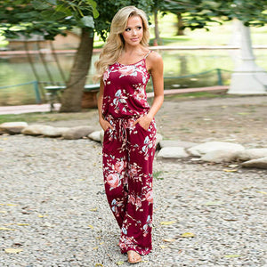 Plus Size Casual Loose Fit Floral Print Cami Beach Jumpsuit #Jumpsuit #Red SA-BLL55231-1 Women's Clothes and Jumpsuits & Rompers by Sexy Affordable Clothing