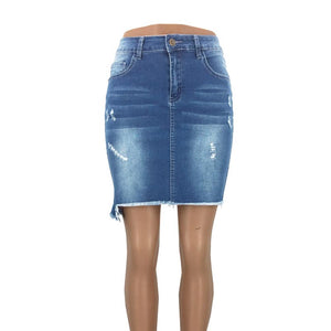 Blue Denim Distressed Skirt #Denim SA-BLL633 Women's Clothes and Skirts & Petticoat by Sexy Affordable Clothing