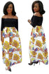 Black Floral African Print Cut Out Boat Neck Maxi Dress