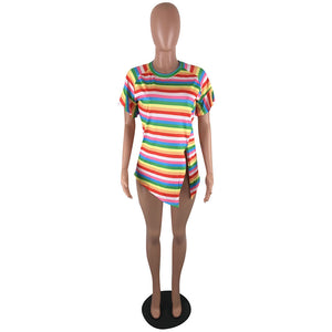 Casual Striped Cotton T-shirt #Short Sleeve #O Neck SA-BLL730 Women's Clothes and Blouses & Tops by Sexy Affordable Clothing