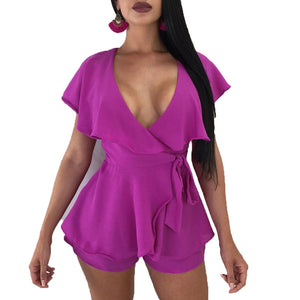 Cutout Back V Neck Ruffled Wrap Flared Romper #V Neck #Ruffled SA-BLL55560-1 Women's Clothes and Jumpsuits & Rompers by Sexy Affordable Clothing