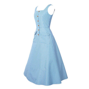 Front Poket Vintage Dress #Light Blue SA-BLL36198 Fashion Dresses and Skater & Vintage Dresses by Sexy Affordable Clothing