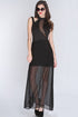 Black Netted Cut Out Mock Neck Sexy Maxi Dress