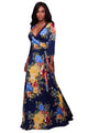 Adelynn Navy-Blue Floral Print Belted Maxi Dress  SA-BLL51397-1 Fashion Dresses and Maxi Dresses by Sexy Affordable Clothing