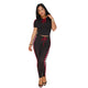 Hooded Sport Racing Plaid Two Piece Set #Black #Short Sleeve #Two Piece #Hooded SA-BLL282440-1 Sexy Clubwear and Pant Sets by Sexy Affordable Clothing