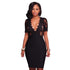 Black Deep V Neck Mesh Lace Sexy Bodycon Bandage Dress #Black #Short Sleeve