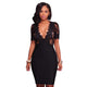 Black Deep V Neck Mesh Lace Sexy Bodycon Bandage Dress #Black #Short Sleeve SA-BLL36016-1 Fashion Dresses and Midi Dress by Sexy Affordable Clothing