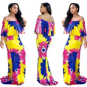 Off Shoulder Ruffles Mermaid Floral Maxi Dress #Maxi Dress #Mermaid Maxi Dress SA-BLL51429-2 Fashion Dresses and Evening Dress by Sexy Affordable Clothing