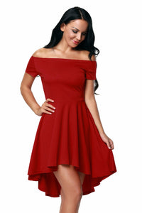 Sexy Elegant Women Party Dress Off Shoulder Burgundy Skater Dress Vestidos de Festa