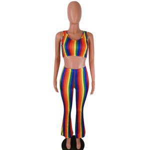 Dew Shoulder Striped Multi Two-piece Pants Set #Sleeveless #Two Piece #Striped SA-BLL282733-3 Sexy Clubwear and Pant Sets by Sexy Affordable Clothing