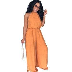 Adjustable Halter Long Jumpsuit #Orange #Halter #Straps SA-BLL55497-2 Women's Clothes and Jumpsuits & Rompers by Sexy Affordable Clothing