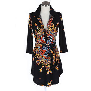 Turndown Collar Printed Blouse Dress #V Neck #Printed #Turndown Collar SA-BLL282738 Fashion Dresses and Bodycon Dresses by Sexy Affordable Clothing