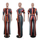 One Off Shoulder Print Colorful Striped Jumpsuits With Belt #One Shoulder #Striped SA-BLL55375-3 Women's Clothes and Jumpsuits & Rompers by Sexy Affordable Clothing