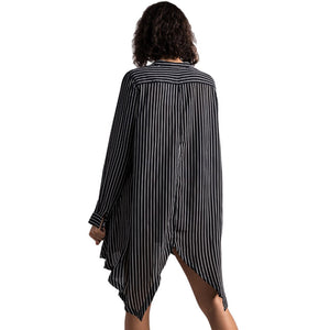 Lightweight Button Down Long Sleeve Striped Collarless Shirt Dress #Striped #Collarless #Irregular SA-BLL282562-3 Sexy Clubwear and Club Dresses by Sexy Affordable Clothing