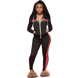 Hooded Casual Collar Striped Two-piece Pants Set #Black #Two Piece #Hooded #Striped SA-BLL2697-1 Sexy Clubwear and Pant Sets by Sexy Affordable Clothing