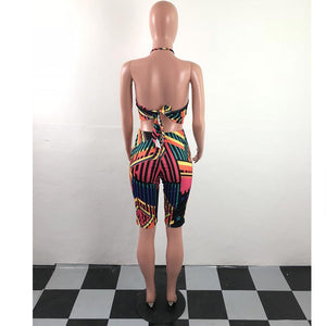 Colorful Print Halter Top and Mid Pants #Halter #Two Piece #Print SA-BLL282774 Sexy Clubwear and Pant Sets by Sexy Affordable Clothing