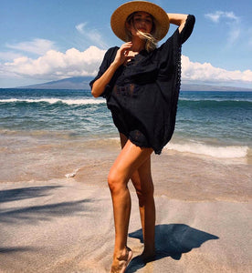 St Barts Crochet Trim Kaftan Cover Up #Beach Dress #Black SA-BLL3753-2 Sexy Swimwear and Cover-Ups & Beach Dresses by Sexy Affordable Clothing