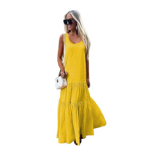 Solid Sleeveless Maxi Pleated Dress #Yellow #Sleeveless SA-BLL51182-2 Fashion Dresses and Maxi Dresses by Sexy Affordable Clothing