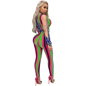 Deep V Print Lisa Jumpsuit (Green Multi) #Jumpsuit #Stripe #Print SA-BLL55460-3 Women's Clothes and Jumpsuits & Rompers by Sexy Affordable Clothing